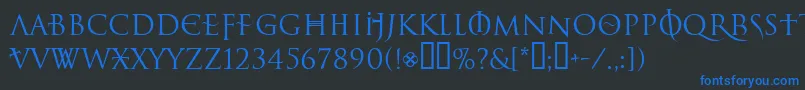 LelfNoirDuMalNormal-Schriftart – Blaue Schriften auf schwarzem Hintergrund