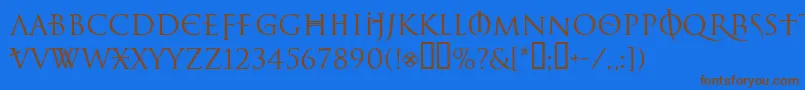 LelfNoirDuMalNormal-Schriftart – Braune Schriften auf blauem Hintergrund