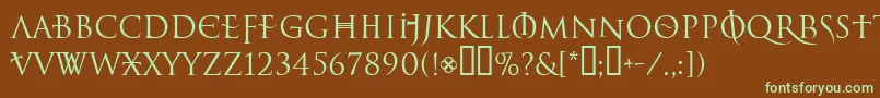 フォントLelfNoirDuMalNormal – 緑色の文字が茶色の背景にあります。