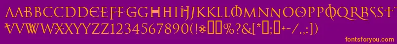 LelfNoirDuMalNormal-Schriftart – Orangefarbene Schriften auf violettem Hintergrund