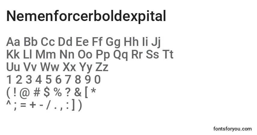 Czcionka Nemenforcerboldexpital – alfabet, cyfry, specjalne znaki