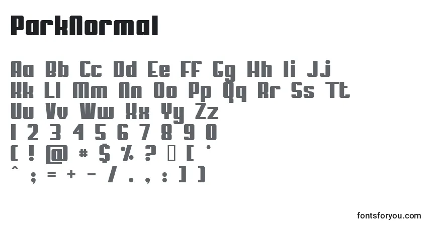 A fonte ParkNormal – alfabeto, números, caracteres especiais