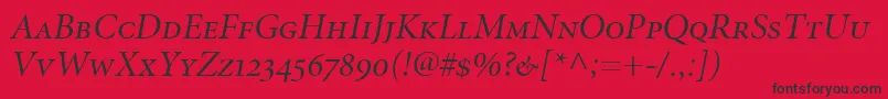 MinionItalicDisplaySmallCapsOldstyleFigures-Schriftart – Schwarze Schriften auf rotem Hintergrund