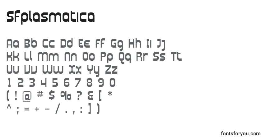 Czcionka Sfplasmatica – alfabet, cyfry, specjalne znaki