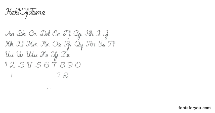 Czcionka HallOfFame – alfabet, cyfry, specjalne znaki