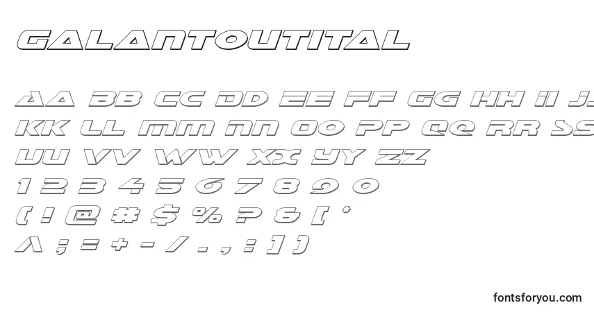 Czcionka Galantoutital – alfabet, cyfry, specjalne znaki