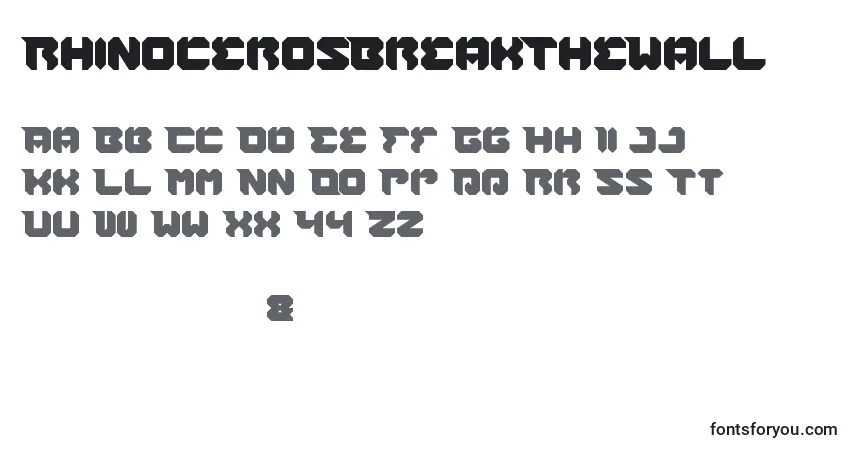 characters of rhinocerosbreakthewall font, letter of rhinocerosbreakthewall font, alphabet of  rhinocerosbreakthewall font