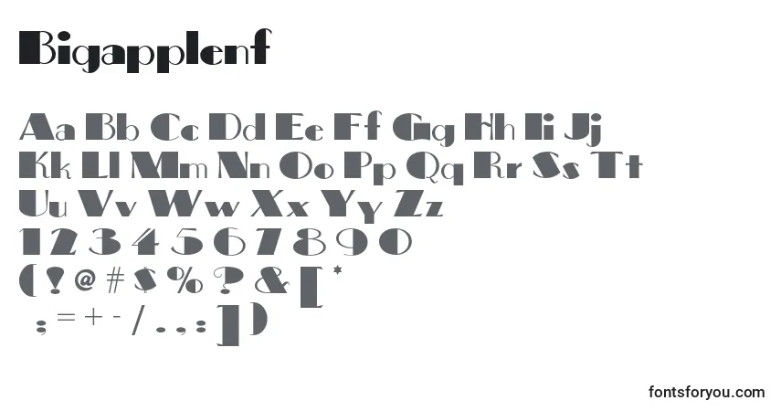 characters of bigapplenf font, letter of bigapplenf font, alphabet of  bigapplenf font