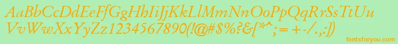 GaramondKursiv-Schriftart – Orangefarbene Schriften auf grünem Hintergrund