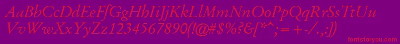 GaramondKursiv-Schriftart – Rote Schriften auf violettem Hintergrund