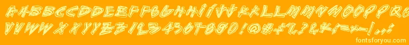 Aikasiirtyma-Schriftart – Gelbe Schriften auf orangefarbenem Hintergrund