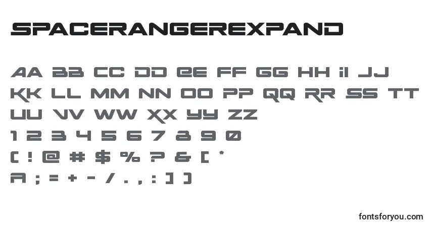 Schriftart Spacerangerexpand – Alphabet, Zahlen, spezielle Symbole