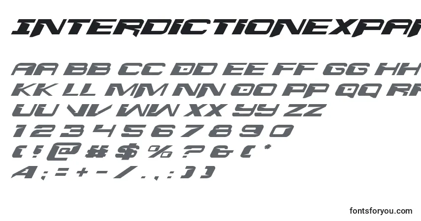 Шрифт Interdictionexpandital – алфавит, цифры, специальные символы
