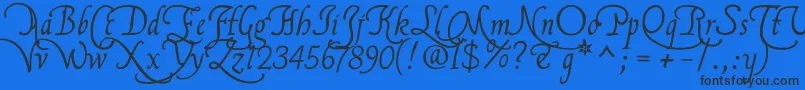 Flbrsa2u-Schriftart – Schwarze Schriften auf blauem Hintergrund