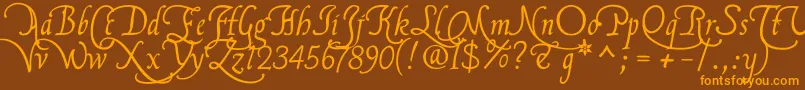 Flbrsa2u-Schriftart – Orangefarbene Schriften auf braunem Hintergrund