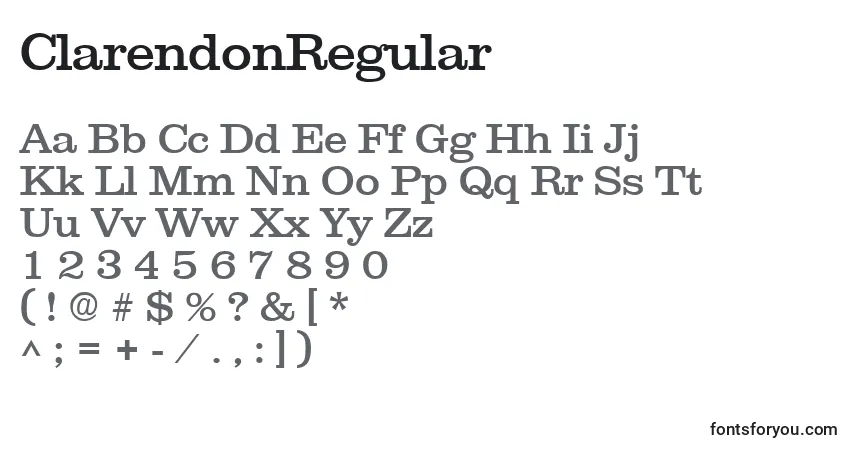 Czcionka ClarendonRegular – alfabet, cyfry, specjalne znaki