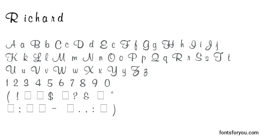 Czcionka Richard – alfabet, cyfry, specjalne znaki