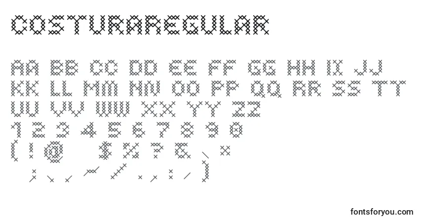 Schriftart CosturaRegular – Alphabet, Zahlen, spezielle Symbole