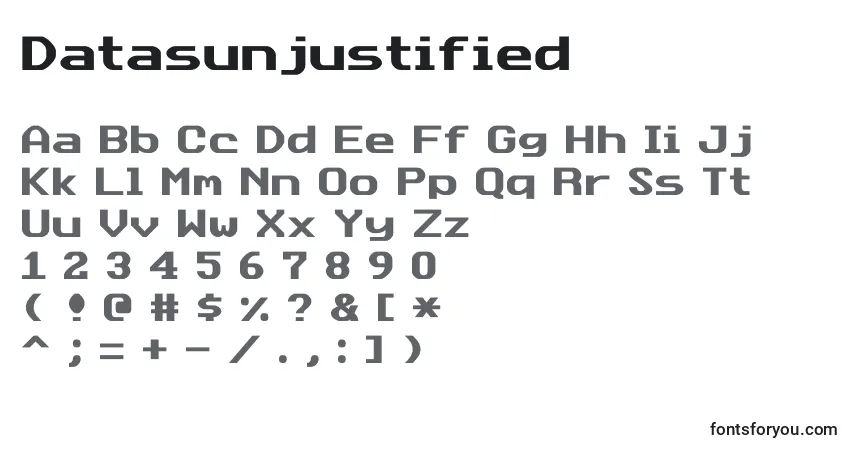 Schriftart Datasunjustified – Alphabet, Zahlen, spezielle Symbole