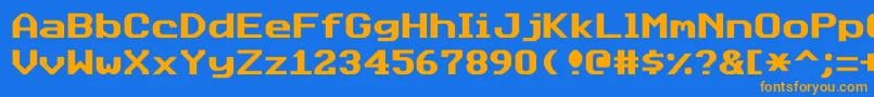 フォントDatasunjustified – オレンジ色の文字が青い背景にあります。