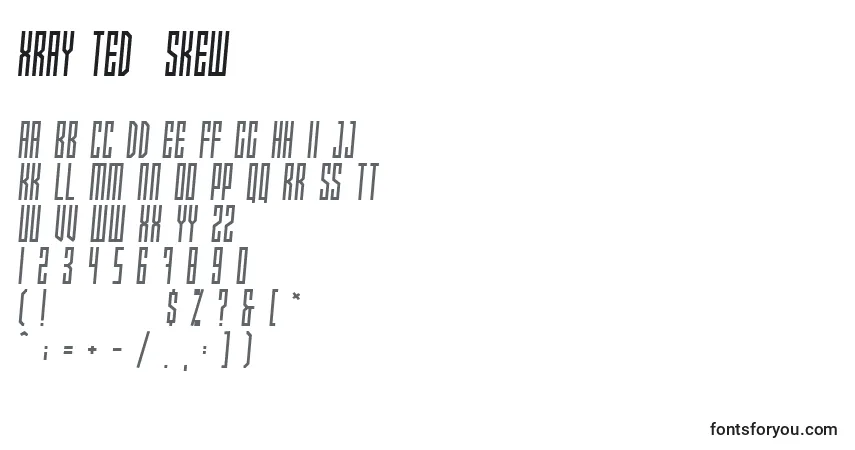 Czcionka Xray Ted  Skew  – alfabet, cyfry, specjalne znaki