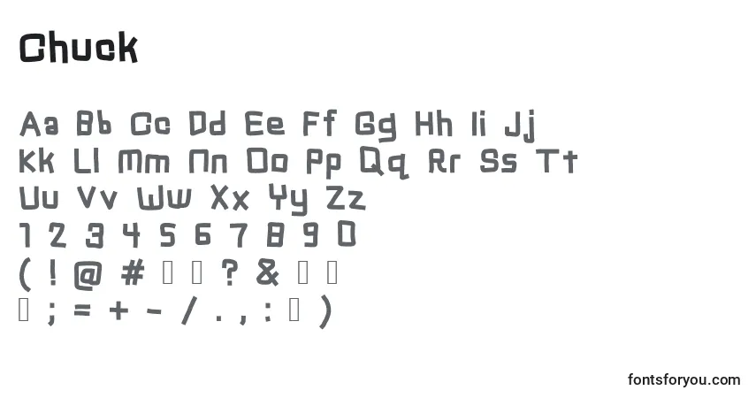 Czcionka Chuck – alfabet, cyfry, specjalne znaki