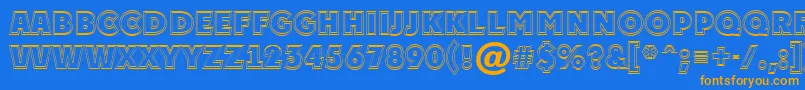 APlakattitul2otlExtrabold-Schriftart – Orangefarbene Schriften auf blauem Hintergrund