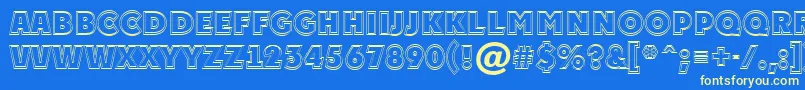 APlakattitul2otlExtrabold-Schriftart – Gelbe Schriften auf blauem Hintergrund