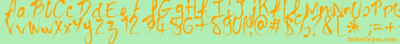 BloodyCre-Schriftart – Orangefarbene Schriften auf grünem Hintergrund