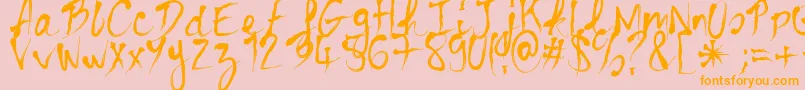 BloodyCre-Schriftart – Orangefarbene Schriften auf rosa Hintergrund