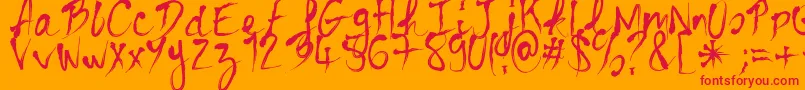 BloodyCre-Schriftart – Rote Schriften auf orangefarbenem Hintergrund