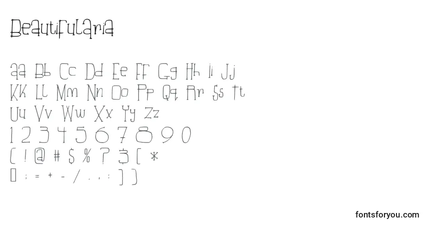 Schriftart BeautifulAria – Alphabet, Zahlen, spezielle Symbole