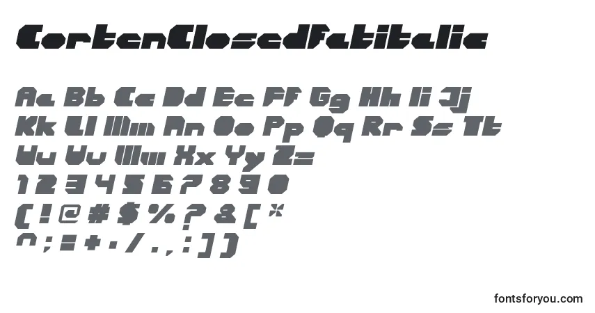 Шрифт CortenClosedfatitalic – алфавит, цифры, специальные символы