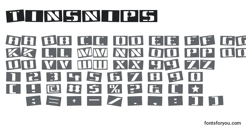 Czcionka Tinsnips – alfabet, cyfry, specjalne znaki