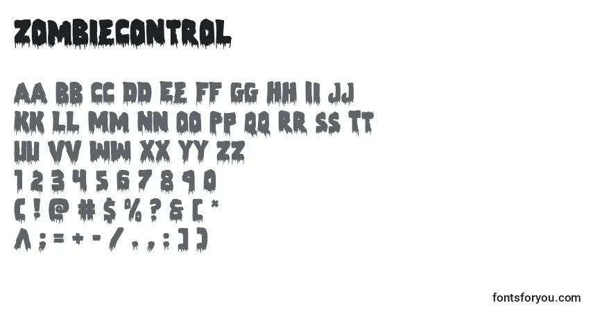 A fonte Zombiecontrol – alfabeto, números, caracteres especiais
