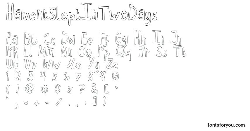 Czcionka HaventSleptInTwoDays – alfabet, cyfry, specjalne znaki