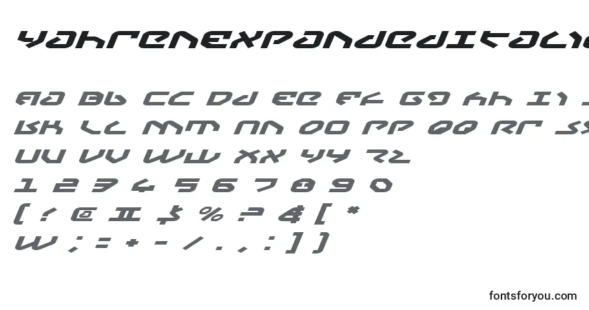 YahrenExpandedItalic Font – alphabet, numbers, special characters