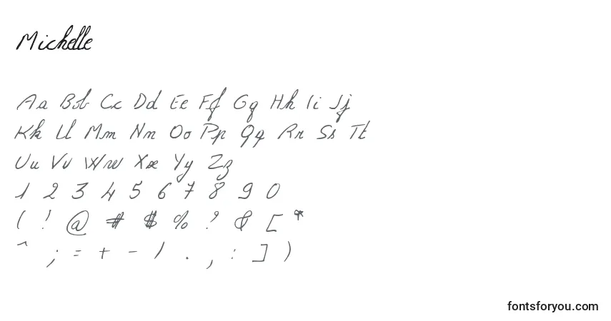 Czcionka Michelle – alfabet, cyfry, specjalne znaki