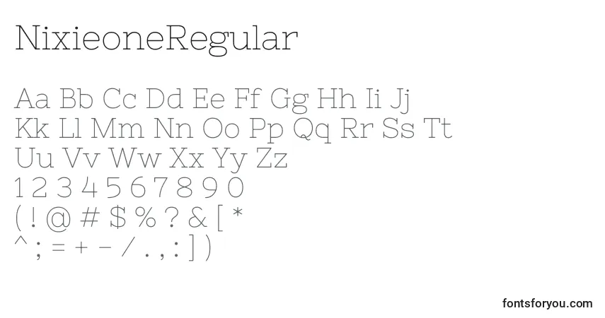 Czcionka NixieoneRegular – alfabet, cyfry, specjalne znaki