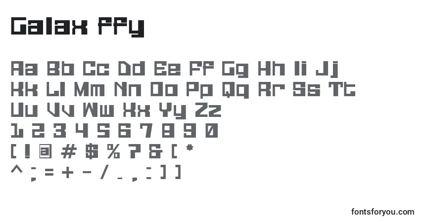 Czcionka Galax ffy – alfabet, cyfry, specjalne znaki