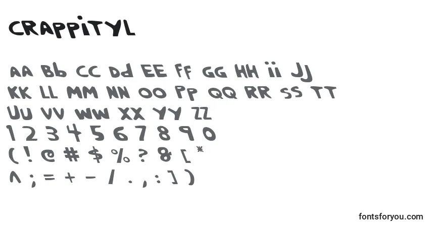 Schriftart Crappityl – Alphabet, Zahlen, spezielle Symbole