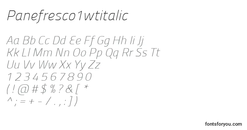 Czcionka Panefresco1wtitalic – alfabet, cyfry, specjalne znaki