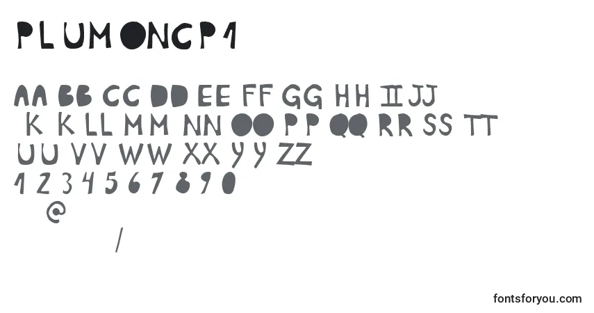 A fonte PlumonCp1 – alfabeto, números, caracteres especiais