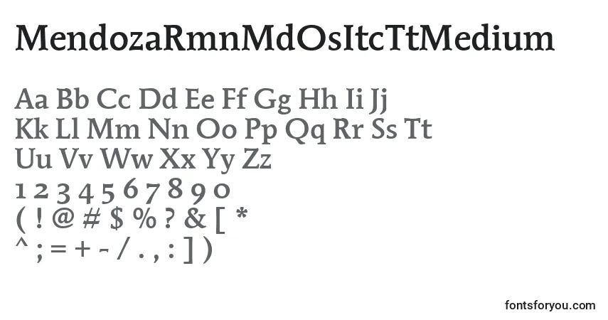A fonte MendozaRmnMdOsItcTtMedium – alfabeto, números, caracteres especiais