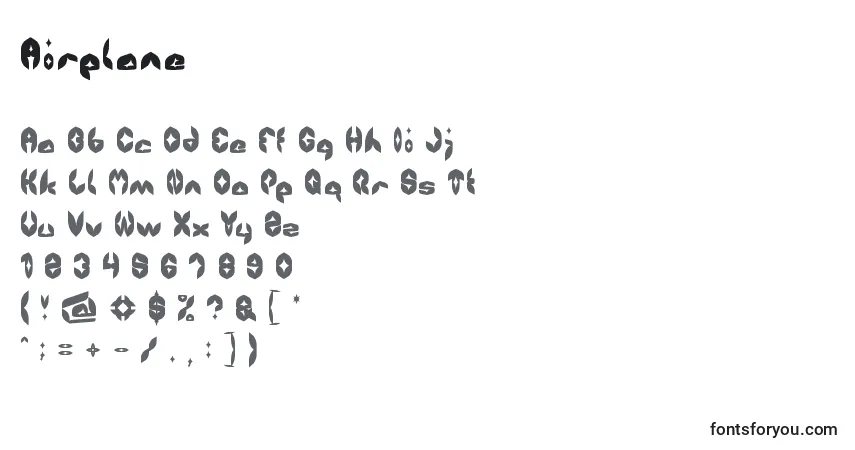 Czcionka Airplane – alfabet, cyfry, specjalne znaki