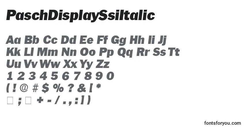 Fuente PaschDisplaySsiItalic - alfabeto, números, caracteres especiales