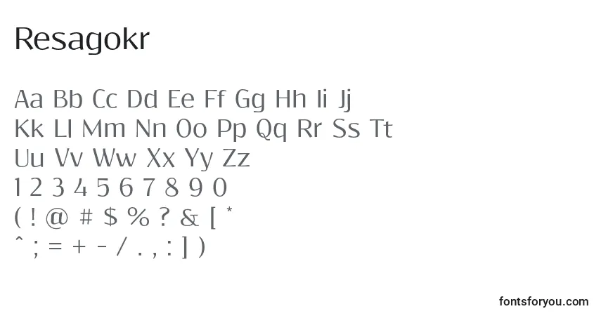 Schriftart Resagokr – Alphabet, Zahlen, spezielle Symbole
