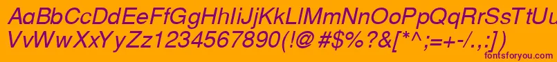 CyrillichelvetItalic-Schriftart – Violette Schriften auf orangefarbenem Hintergrund