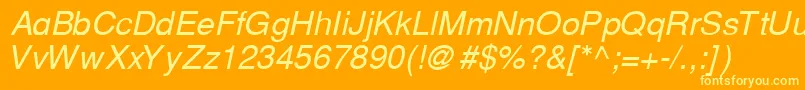 CyrillichelvetItalic-Schriftart – Gelbe Schriften auf orangefarbenem Hintergrund