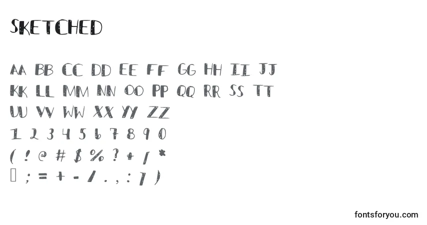 Schriftart Sketched – Alphabet, Zahlen, spezielle Symbole